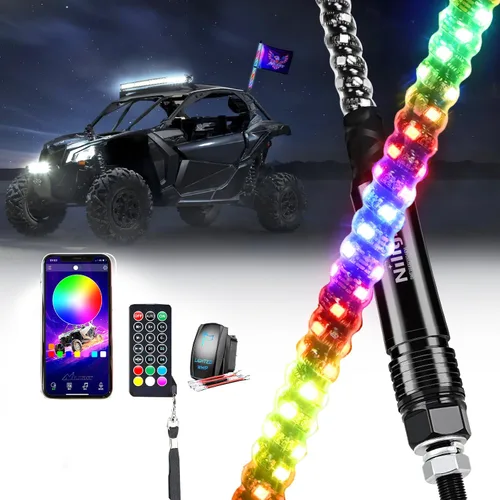 Miniatura 22 de Nilight Juego de 2 luces LED RGB de 3 pies y 4 luces de rock, control remoto y aplicación con patrones de persecución de bricolaje, antena