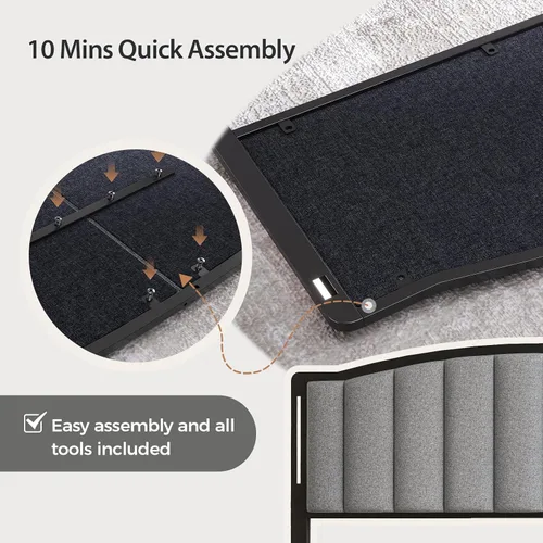Miniatura 7 de Cabecera para cama tamaño Queen con luces LED, cabecero tapizado de canal vertical acolchonado, cabecera de cama de tela de lino, marco de fijación