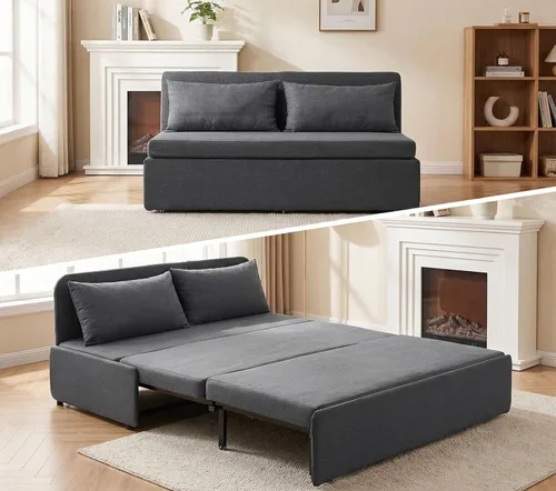 Miniatura 17 de BALUS Sofá cama extraíble tamaño individual de 43 pulgadas de ancho con camas extraíbles, sofá cama convertible 2 en 1 de lino con almohadas