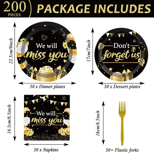 Miniatura 2 de 50 Invitados Lo Extrañaremos Platos y Servilletas Suministros de Fiesta Decoración de Despedida Juego Desechable de Vajilla de Pastel de Papel