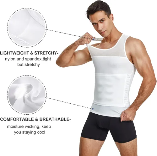 Miniatura 3 de Camisas de compresión para hombre, faja moldeadora de pecho, control de abdomen, moldeador de cuerpo, camiseta interior adelgazante, chaleco