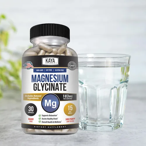 Miniatura 10 de Kaya Naturals Glicinato de magnesio 183 mg por cápsula, quelado para una máxima absorción, sin OMG, sin gluten, lácteos y soja, apoya la salud