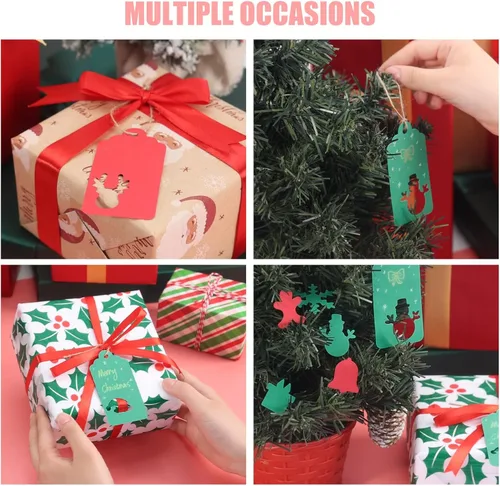 Miniatura 6 de SallyFashion 100 etiquetas de Navidad con cuerdas, etiquetas huecas de papel de regalo, etiquetas de nombre de Navidad para regalos, etiquetas