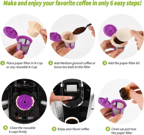 Miniatura 5 de Filtros de papel K Cup sin blanquear con tapa, se adapta a cápsulas reutilizables Keurig 1.0 y 2.0