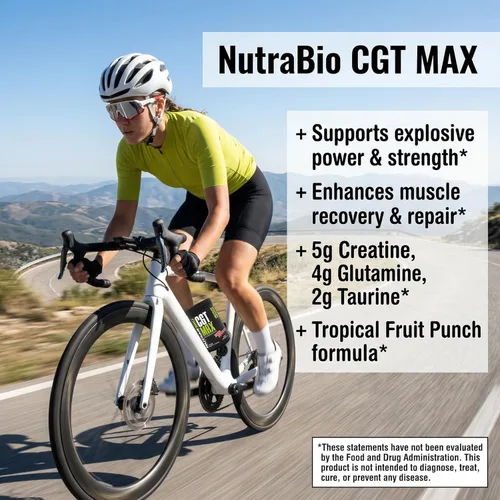 Miniatura 4 de NutraBio Polvo CGT-MAX - Creatina, glutamina y taurina para apoyar la recuperación muscular y la fuerza - 40 porciones - Ponche de frutas
