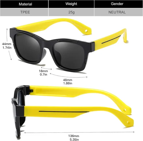 Miniatura 4 de DUCO Gafas de sol polarizadas para niños, lindas gafas de sol irrompibles para niños, protección UV400 para niños de 6 a 10 años, K019