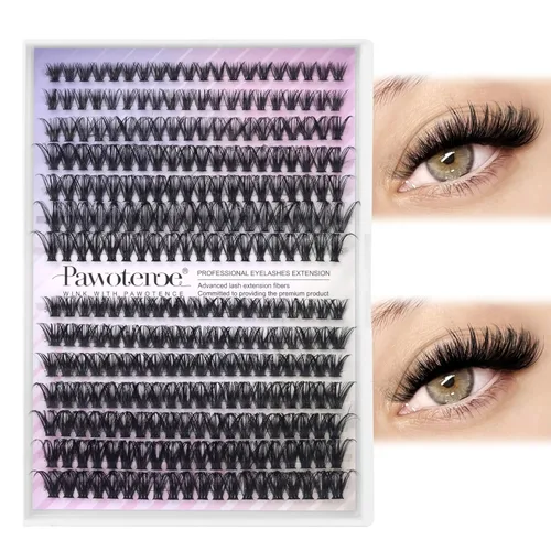 Miniatura 28 de Extensiones de pestañas Pawotence, racimos de 280 piezas, pestañas individuales en racimo, extensiones de pestañas 50D, mezcla de 9-16 mm, racimos