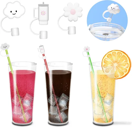 Miniatura 8 de 6 popotes transparentes de repuesto para vasos Stanley de 40 onzas y 30 onzas, 3 bonitas cubiertas de popote para vasos Stanley con 1 cepillo
