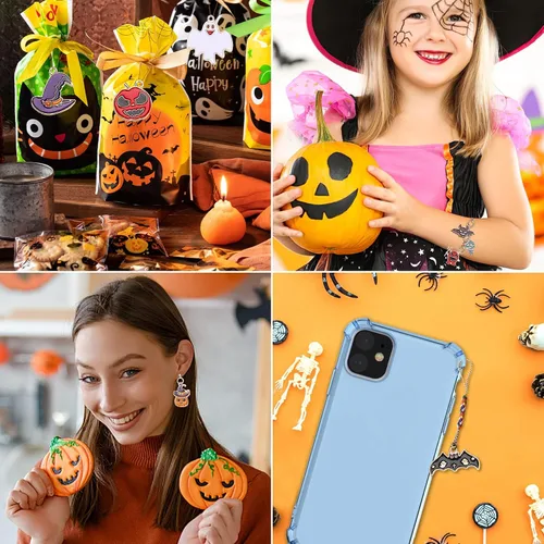 Miniatura 7 de SANNIX 110 piezas 55 pares de dijes de Halloween esmaltados dorados para Halloween, aretes, pulseras, collares, manualidades