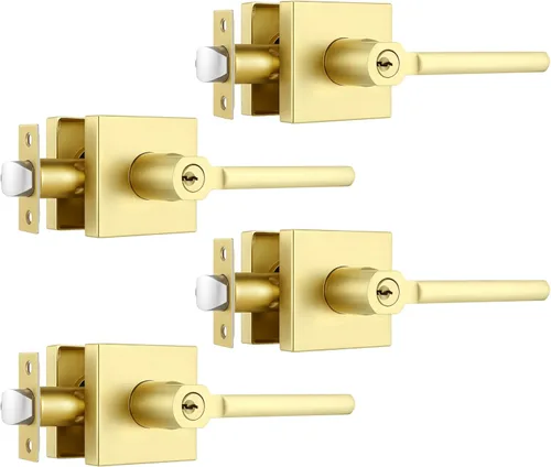 Miniatura 26 de Paquete de 1 pomo de puerta dorado, manija dorada para puerta interior con acabado de latón satinado, manijas de puerta de privacidad