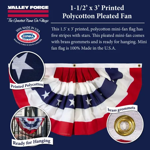 Miniatura 5 de Valley Forge Bandera americana de abanico de 1.5 x 3 pies de polialgodón Sentinel 100% fabricada en Estados Unidos con diseño de estrellas y rayas