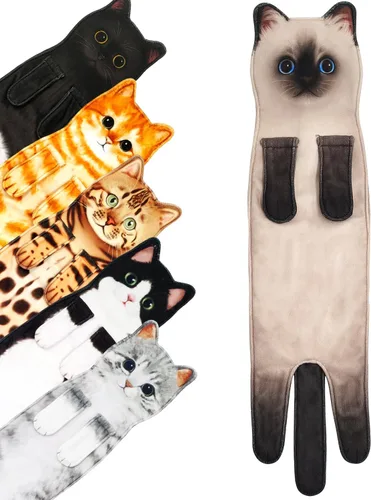 Miniatura 19 de PAT JUUMG - Toallas graciosas de mano con forma de gato para decoración de baño y cocina, toallas decorativas colgantes para la cara, súper