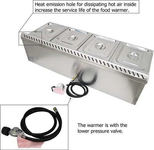 Miniatura 6 de INTBUYING Calentador de sopa de alimentos a gas LP, estufa de gas propano Bain-Marie, calentador de vapor de acero inoxidable con válvula reguladora