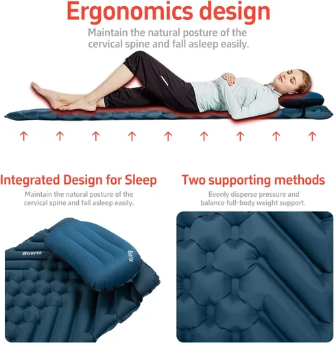 Miniatura 5 de Colchoneta de dormir y almohada inflable, portátil, ultraligero, grueso, rápido de inflar en 30 segundos, se puede empalmar. Adecuado