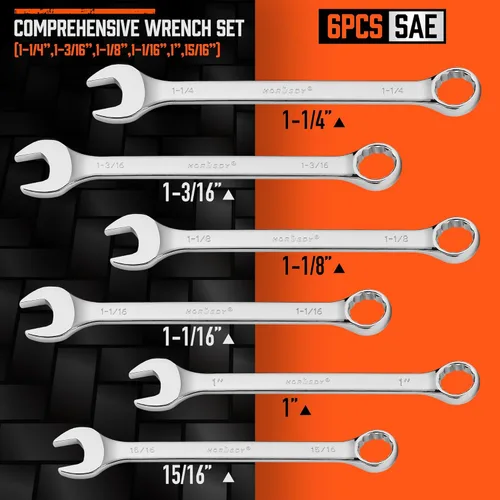 Miniatura 2 de HORUSDY Juego de llaves grandes con bolsa rodante SAE 6 piezas 15/16″, 1″, 1-1/16″, 1-1/8″, 1-3/16″, 1-1/4″ 12 puntos Acero al cromo