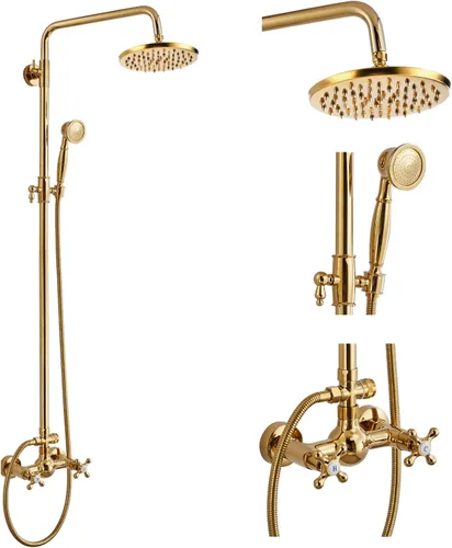 Miniatura 14 de gotonovo Juego de grifería de ducha de baño expuesto, accesorio de ducha, cabezal de ducha tipo lluvia de 8 pulgadas, ducha de mano, mango cruzado