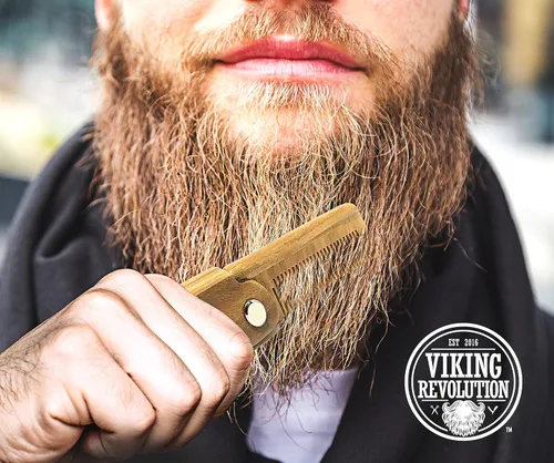 Miniatura 2 de Peine plegable para barba con bolsa de transporte para hombres, peine de madera natural con caja de regalo, peine de sándalo verde para aseo