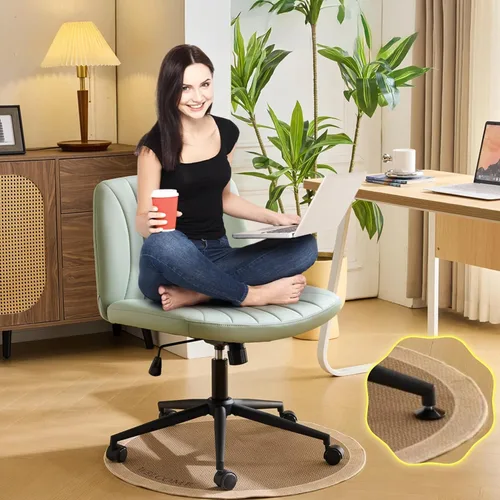 Miniatura 11 de VINGLI Silla de Patas Cruzadas, Silla de Escritorio de Oficina Ancha y Cómoda, Doble Uso con/sin Ruedas, Silla de Trabajo para Computadora, Silla