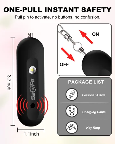 Miniatura 6 de Alarma de seguridad personal para mujeres, alarma de seguridad recargable impermeable, sirena extra fuerte de 140 dB con luz estroboscópica SOS