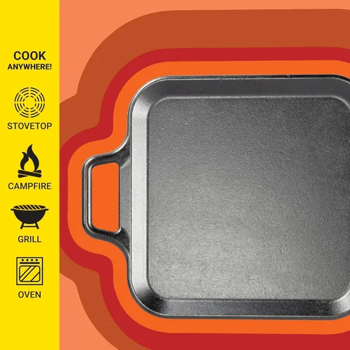 Miniatura 3 de Lodge BOLD Plancha cuadrada de hierro fundido sazonado de 12 pulgadas con asas de bucle, utensilios de cocina de diseño