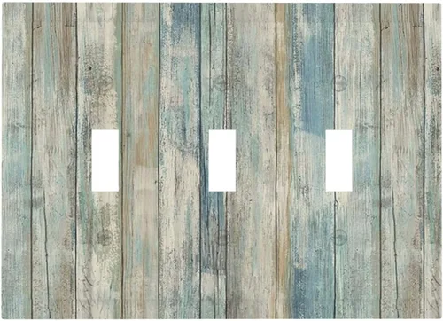 Miniatura 100 de Placa de pared dúplex de receptáculo de dispositivo de 1 gang de madera envejecida blanca gris con veta de tablón, cubierta de enchufe eléctrico