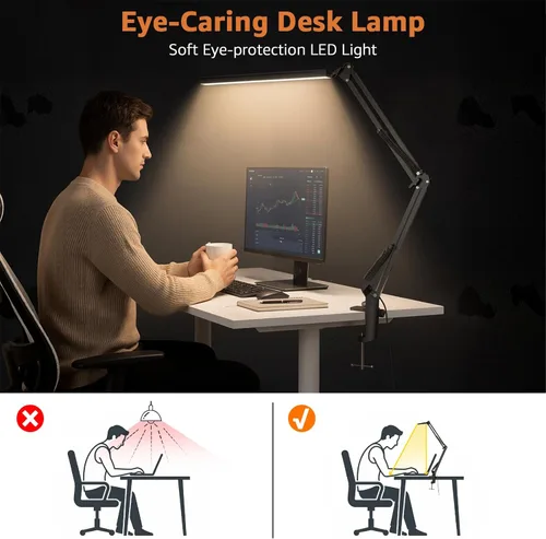 Miniatura 6 de TROPICALTREE Lámpara de escritorio LED para oficina en casa, con abrazadera con 5 modos de luz y apagado automático Lámpara de 14W de brillo