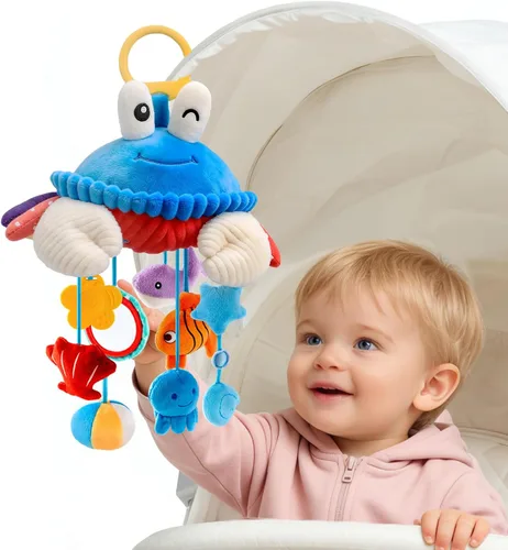 Juguetes de Asiento de Carro para Bebés de 0-6 Meses, Juguete Colgante Sensorial de Cangrejo de Peluche para Cochecito, Cuna y Gimnasio de Juego,