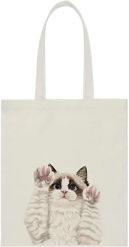 Miniatura 8 de WIRESTER Bolsa de lona reutilizable para mujeres y niñas, bolsa de compras de comestibles, bolsa de hombro, bolsa de viaje, lindo perro y gato Gato