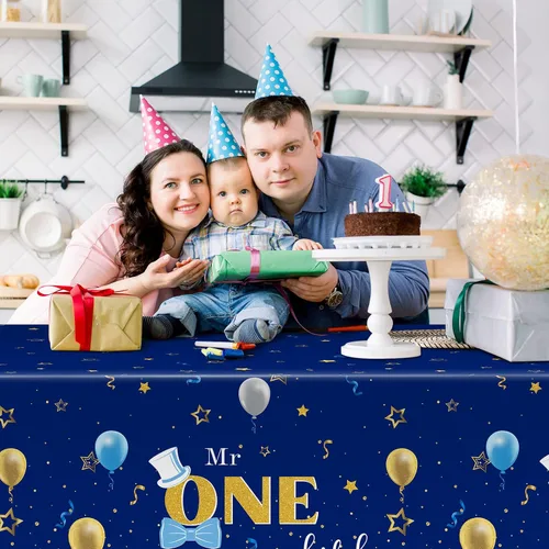 Miniatura 5 de Tiamon Mantel rectangular de plástico de 3 piezas para fiesta de primer cumpleaños de 54 x 108 pulgadas, mantel decorativo de primer cumpleaños