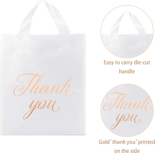 Miniatura 3 de Outus 120 bolsas blancas de regalo de agradecimiento con asas de 9 x 12 pulgadas, bolsa de plástico para pequeñas empresas, madres, profesores