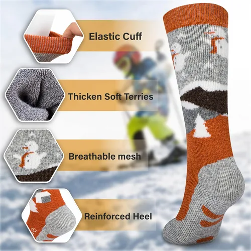 Miniatura 4 de Hylaea - Calcetines de lana merino para niños, calcetines térmicos cálidos hasta la rodilla, para esquí, patinaje, snowboard, para niños y niñas