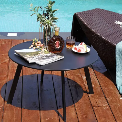 Miniatura 2 de Mesa redonda para café de acero Grand Patio para patio, mesa auxiliar grande resistente a la intemperie para exteriores, color negro