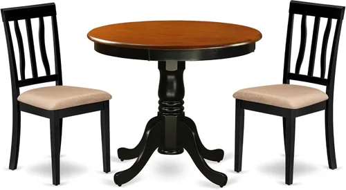 Miniatura 8 de East West Furniture ANTI3-OAK-C - Juego de mesa y sillas de cocina de 3 piezas que contiene una mesa de comedor redonda con pedestal y 2 sillas