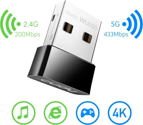 Miniatura 2 de Cudy Adaptador WiFi USB AC 650Mbps para PC, dongle inalámbrico de 5 GHz/2.4 GHz, WiFi, adaptador inalámbrico USB para portátil - tamaño nano