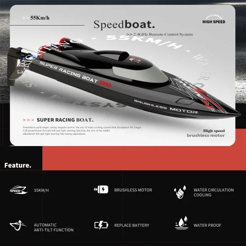 Miniatura 2 de Barco de Control Remoto de Alta Velocidad RC Brushless WL916 2.4G 55km/h Submarino RC con Luces LED para Pasatiempos Adultos Niños Favorito