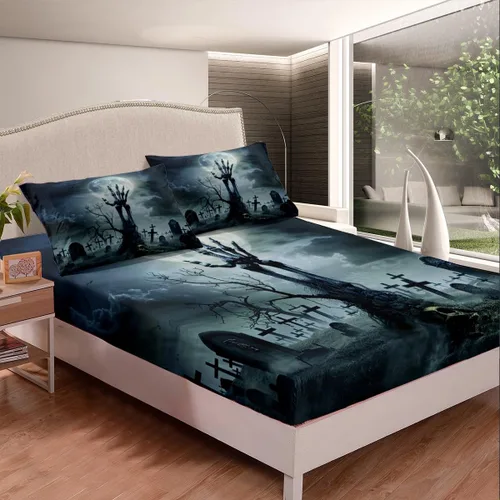Miniatura 2 de Feelyou Juego de sábanas de tela de araña, tamaño individual, juego de sábanas con estampado de araña, para niños y niñas, color blanco y negro