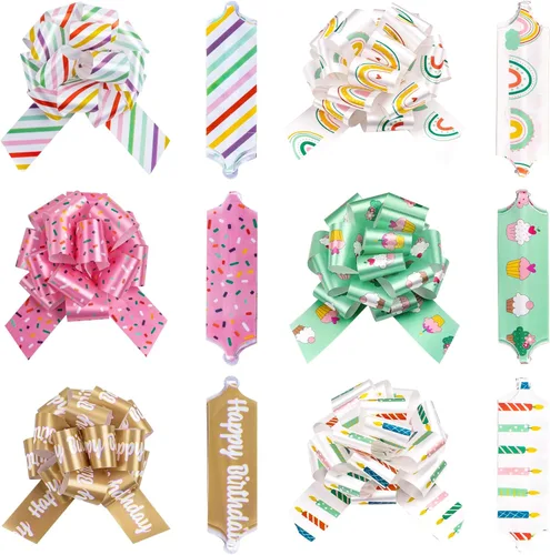 Miniatura 8 de LeZakaa 12 lazos con cinta, lazos de regalo azules con diseño de elefante, nube, estampado de pies, perfectos para bebé niño Floral