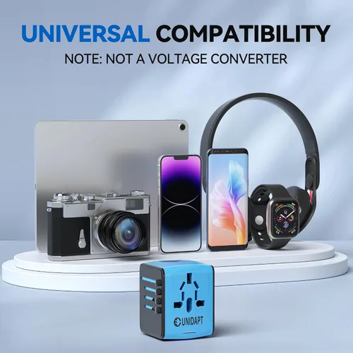 Miniatura 6 de Unidapt Adaptador de viaje universal, adaptador de enchufe internacional rápido 2,4A 4-USB enchufe de alimentación europeo, cargador de pared de CA
