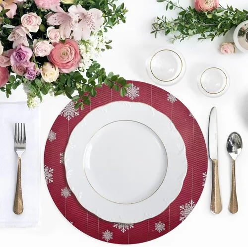 Miniatura 5 de White Snowflakes Red Christmas Round Placemat, Non Slip Dining Table Heat Protector Mats for Kitchen one sizex6