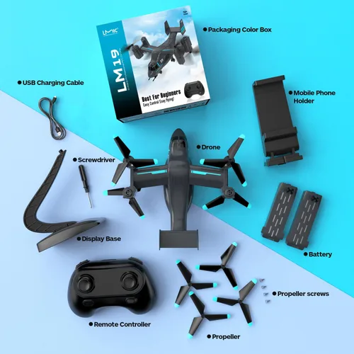 Miniatura 8 de Dron LM19-A con cámara HD para principiantes, avión de control remoto de video en vivo WiFi, avión RC fácil y listo para volar, juguete de regalo RC