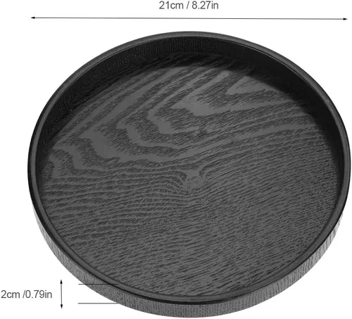 Miniatura 5 de Bandeja de té de madera negra, forma redonda, té de madera maciza, café, aperitivos, comidas, bandeja para servir platos platos bandejas