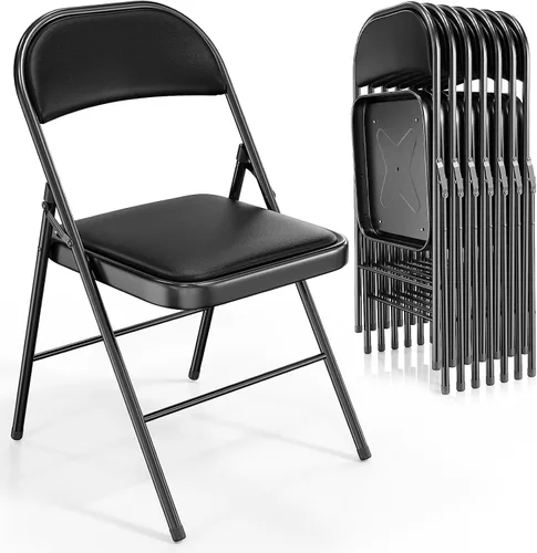 Miniatura 15 de VINGLI Paquete de 4 sillas plegables con asientos acolchados, marco de metal con asiento y respaldo de piel sintética, capacidad de 350 libras, Negro
