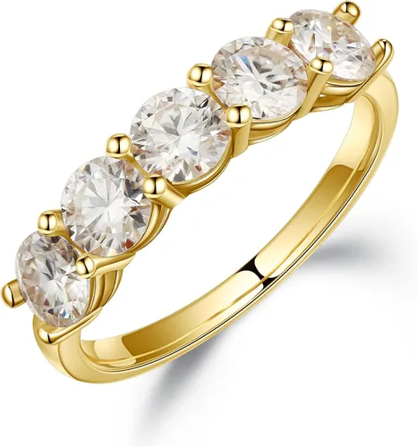 SMILEST 5 Stone Moissanite Rings for Women, D Color VVS1 Clarity Brilliant Round Lab Created Diamond Rings 14K White Yellow Rose Gold Vermeil