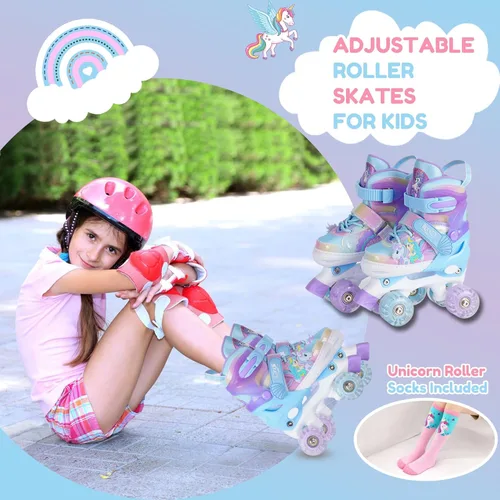 Miniatura 2 de Patines de ruedas para niñas de 3 a 12 años, patines ajustables con luz para niños pequeños, principiantes, unicornio, sirena, arco iris, regalo