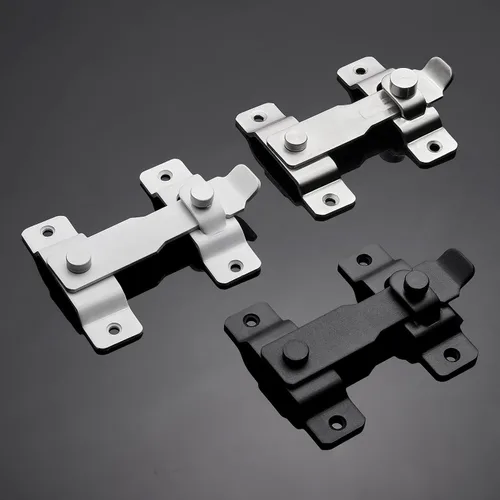 Miniatura 8 de INIRET Paquete de 2 pestillos para puerta de granero, 4.33 x 3.23 pulgadas, acero inoxidable blanco mate, cerraduras de puerta abatible, cerradura