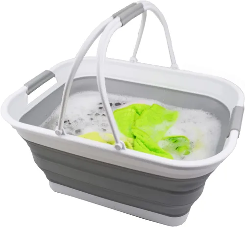 Miniatura 5 de SAMMART Tina plegable de 29 L (7.6 galones) con asa, cesta de picnic portátil al aire libre, contenedor de almacenamiento que ahorra espacio