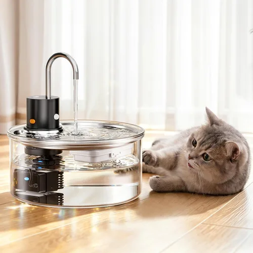Wireless Cat Water Fountain Glass DIY - 108oz/3.2L Automatic Ultra-Quiet Cat Water Fountain Cordless, Glass Battery Operated Pet Fountain