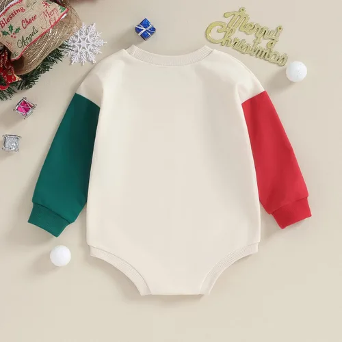 Miniatura 7 de Lamuusaa Traje de Navidad para bebé recién nacida, manga larga, bloque de color, sudadera de gran tamaño, ropa de otoño