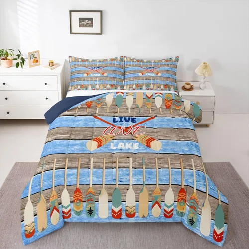 Miniatura 20 de Erosebridal Juego de edredón de reglas del lago, juego de ropa de cama tamaño matrimonial, edredón rústico para niños y niños, decoración de cabaña