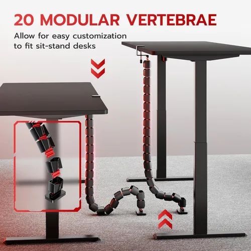 Miniatura 3 de ARES WING Columna de gestión de cables debajo del escritorio, organizador de cables de vértebras con abrazadera para escritorio de pie, organizador
